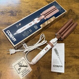 Conair Double Ceramic 3 Barrel Curling Iron Hair Waver White / Rose Gold NIB
